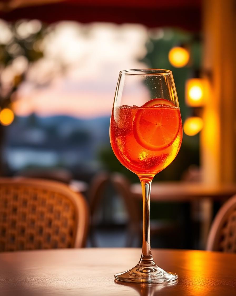 Aperol Spritz cocktail in a Taça de vinho grande