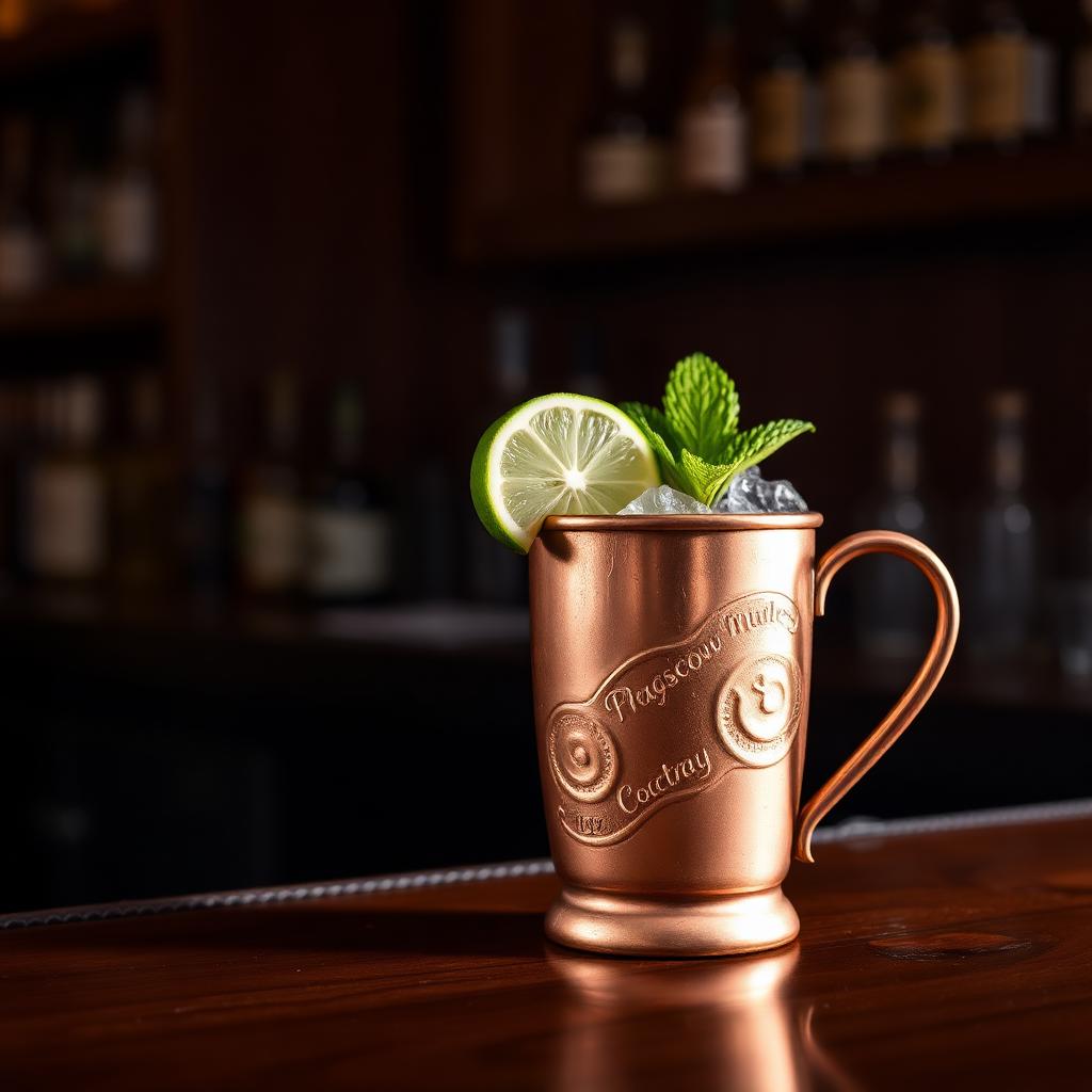 Moscow Mule cocktail in a Caneca de cobre